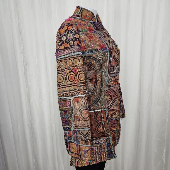Vintage Unique Colorful Patchwork Jacket Intricate Embroidery Mandarin Collar - Picture 8 of 12